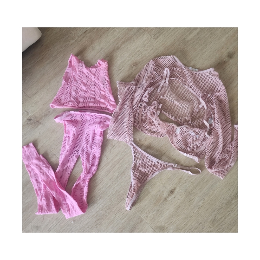 Pink Mesh Lingerie Set